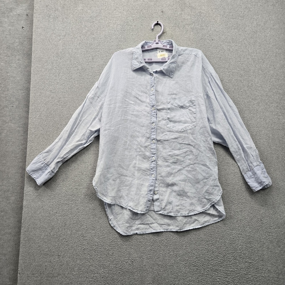 Maeve By Anthropologie Women Button Up Shirt XS Light Blue Linen Polka Dot